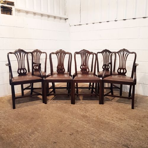 Antique Set Eight Edwardian Chippendale Mahogany Dining Chairs C1900