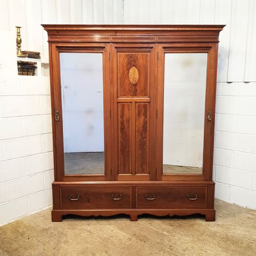 fig 1. ANTIQUE LATE VICTORIAN INLAID MAHOGANY TRIPLE WARDROBE C1890