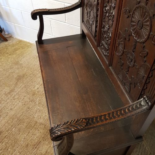 fig 1. ANTIQUE VICTORIAN CARVED OAK HIGH BACKED BOX SETTLE C1880