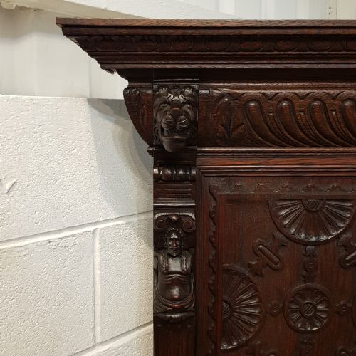 fig 2. ANTIQUE VICTORIAN CARVED OAK HIGH BACKED BOX SETTLE C1880