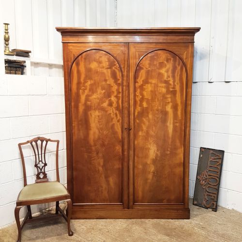 Antique Victorian Flamed Mahogany Double Wardrobe C1880