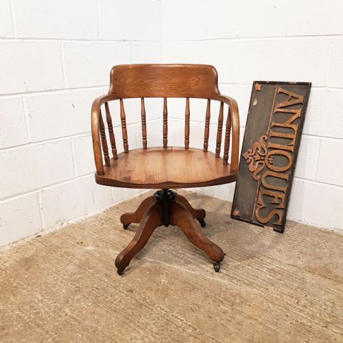 Antique Edwardian Oak Swivel Desk Chair C1900