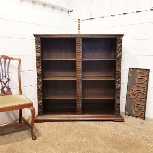 Antique Victorian Carved Oak Open Bookcase C1880