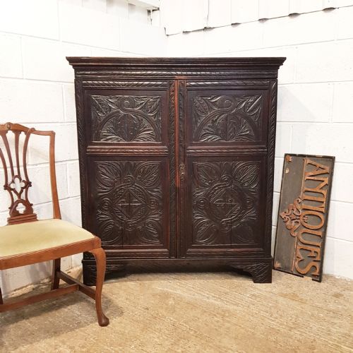 Antique 18th Century Period Carved Oak Cupboard C1780
