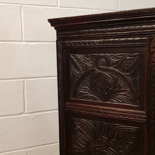 fig 1. ANTIQUE 18TH CENTURY PERIOD CARVED OAK CUPBOARD C1780