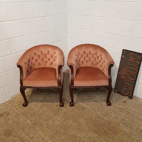 Antique Pair Edwardian Mahogany Tub Chairs  C1900
