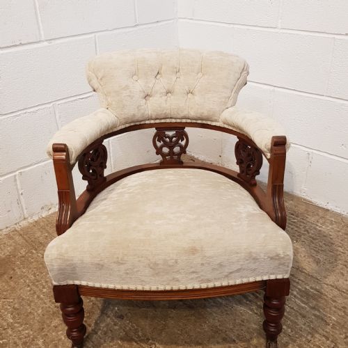 fig 2. ANTIQUE PAIR EDWARDIAN WALNUT TUB SALON CHAIRS C1900