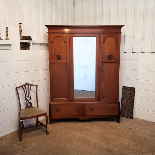 Antique Edwardian Walnut Small Triple Wardrobe C1900
