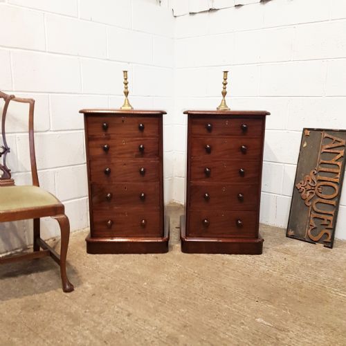 Antique Pair Victorian Mahogany Bedside Chests of Drawers C1880