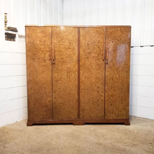 fig 1. ANTIQUE ART DECO BURR WALNUT FOUR DOOR FITTED WARDROBE C1920