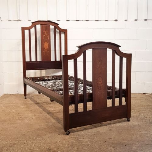 Antique Edwardian Inlaid Mahogany Single Bed by Staples  C1900