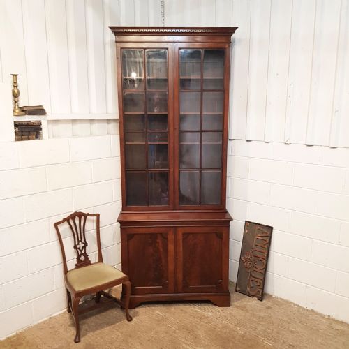 Antique 18th Century Tall Mahogany Glazed Bookcase on Cupboard C1780