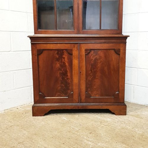 fig 1. ANTIQUE 18TH CENTURY TALL MAHOGANY GLAZED BOOKCASE ON CUPBOARD C1780