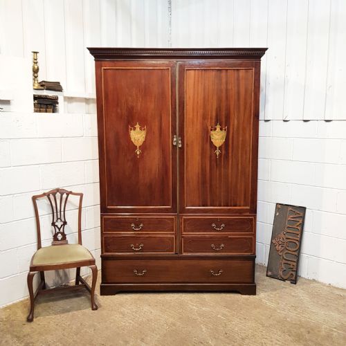 Antique Late 18th Century Inlaid Mahogany Doubke Wardrobe C1790