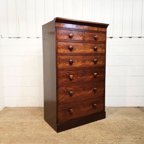 fig 1. ANTIQUE VICTORIAN MAHOGANY TALL ALCOVE CHEST OF DRAWERS C1880