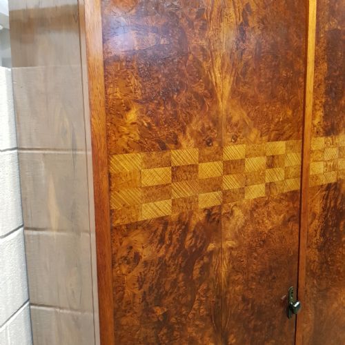 fig 1. ANTIQUE ART DECO BURR WALNUT TRIPLE WARDROBE C1920