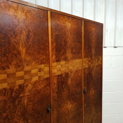 fig 2. ANTIQUE ART DECO BURR WALNUT TRIPLE WARDROBE C1920