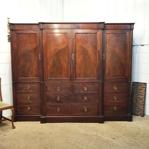 Antique Regency Mahogany Breakfront Four Door Wardrobe C1820