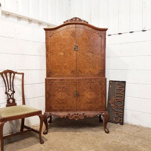 Antique Queen Anne Burr Walnut Cocktail Cabinet C1920