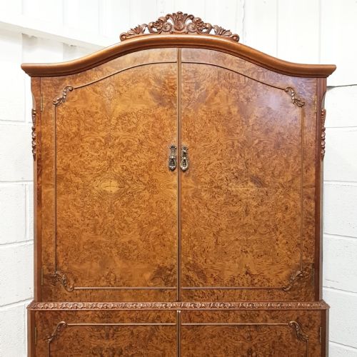 fig 1. ANTIQUE QUEEN ANNE BURR WALNUT COCKTAIL CABINET C1920