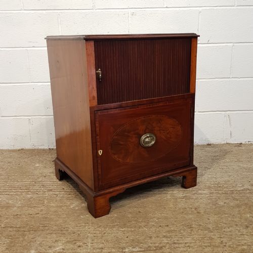 fig 1. ANTIQUE REGENCY MAHOGANY TAMBOR FRONT BEDSIDE CABINET C1820