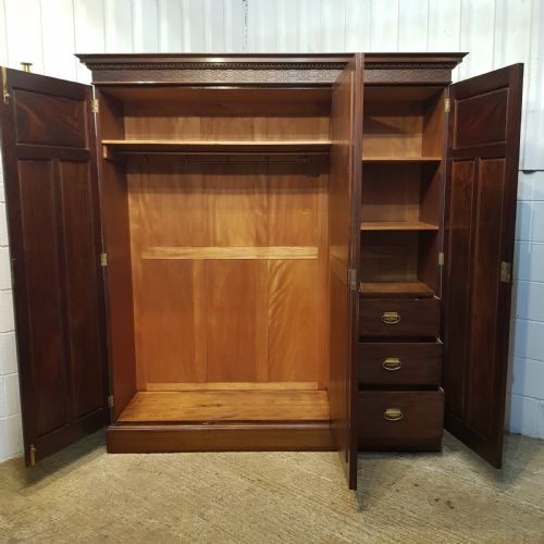 fig 2. ANTIQUE EDWARDIAN MAHOGANY TRIPLE WARDROBE C1900