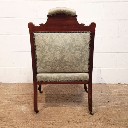 fig 2. ANTIQUE ART NOUVEAU INLAID MAHOGANY SLON ARMCHAIR C1890