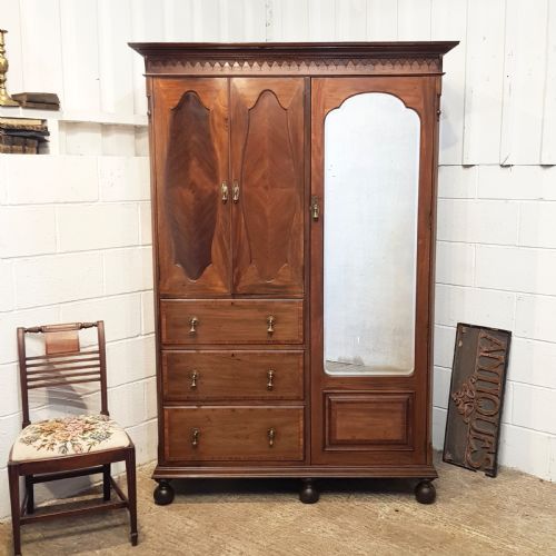 Antique Edwardian Mahogany Combination Wardrobe C1900
