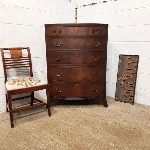 Antique Edwardian Mahogany Bow Front Tall Chest of Drawers C1900