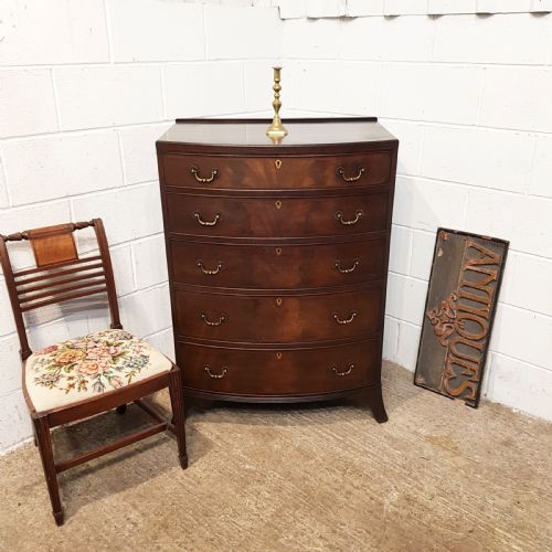 fig 1. ANTIQUE EDWARDIAN MAHOGANY BOW FRONT TALL CHEST OF DRAWERS C1900