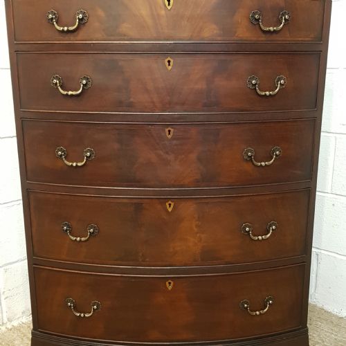 fig 2. ANTIQUE EDWARDIAN MAHOGANY BOW FRONT TALL CHEST OF DRAWERS C1900