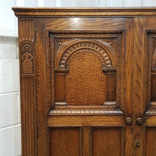 fig 2. ANTIQUE CARVED OAK DOUBLE WARDROBE C1920