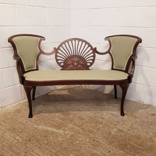 fig 1. ANTIQUE ART NOUVEAU INLAID MAHOGANY SALON TRIPLE CHAIR SOFA C1890