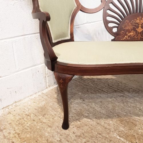 fig 2. ANTIQUE ART NOUVEAU INLAID MAHOGANY SALON TRIPLE CHAIR SOFA C1890