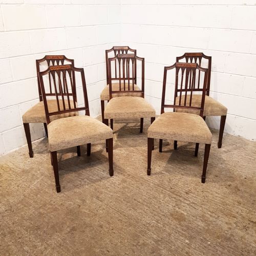 Antique Set of Six Edwardian Inlaid Mahogany Dining Chairs Wheatsheaf Design C1900