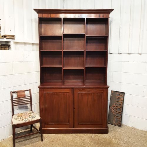 Antique Large Victorian Mahogany Open Bookcase on Cupboard C1880