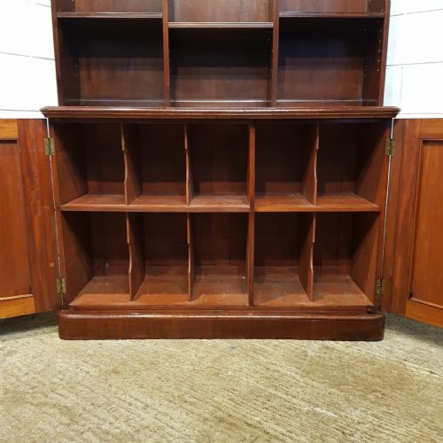 fig 1. ANTIQUE LARGE VICTORIAN MAHOGANY OPEN BOOKCASE ON CUPBOARD C1880