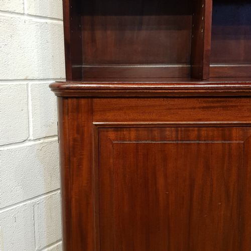 fig 2. ANTIQUE LARGE VICTORIAN MAHOGANY OPEN BOOKCASE ON CUPBOARD C1880
