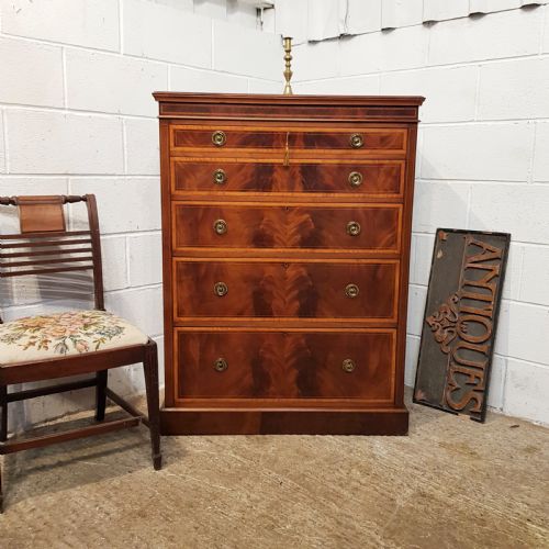 Antique Late Victorian Mahogany Inlaid Chest of Drawers C1890