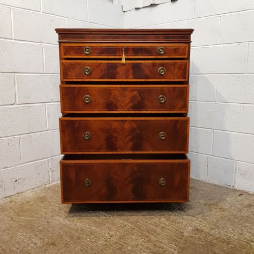fig 1. ANTIQUE LATE VICTORIAN MAHOGANY INLAID CHEST OF DRAWERS C1890