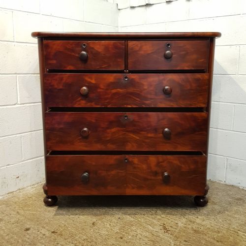 fig 2. ANTIQUE VICTORIAN FLAMED MAHOGANY CHEST OF DRAWERS C1880