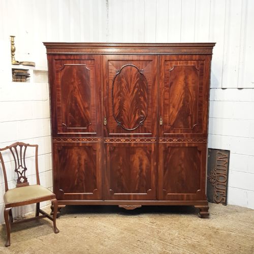 Antique Late Victorian Chippendale Mahogany Triple Wardrobe C1890