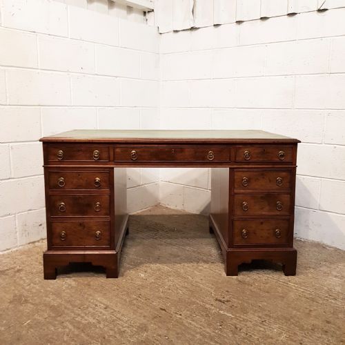 fig 1. ANTIQUE VICTORIAN WALNUT & BURR WALNUT PEDESTAL DESK C1880
