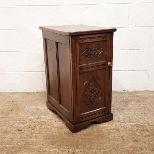 fig 2. ANTIQUE PAIR VICTORIAN CARVED OAK BEDSIDE CABINETS C1880