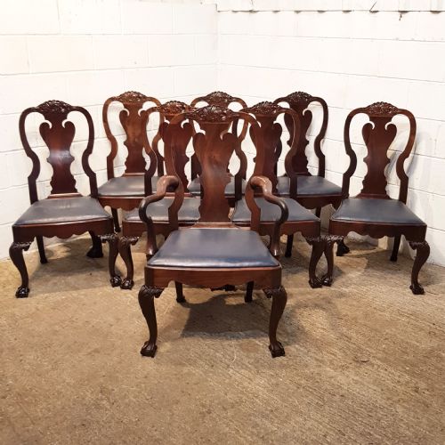 Antique Set Eight Late Victorian Mahogany Queen Anne  Waring & Gillows Dining Chairs  C1890