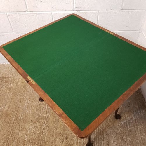 fig 1. ANTIQUE BURR WALNUY FOLD OVER GAMES TABLE C1920