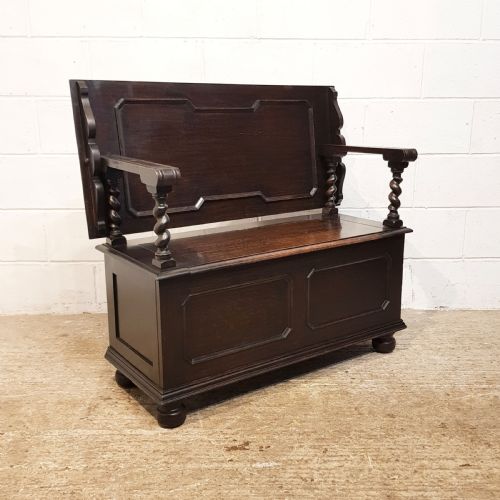 fig 1. ANTIQUE OAK MONKS BENCH C1920