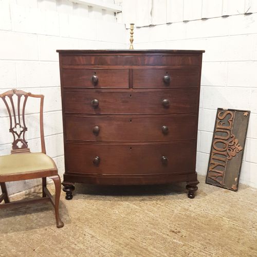 Antique Victorian Bow Front Mahogany Chest of Drawers C 1860