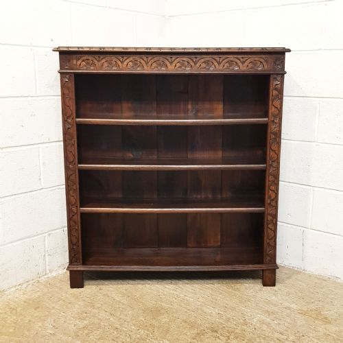 fig 1. ANTIQUE VICTORIAN CARVED OAK OPEN BOOKCASE C1880
