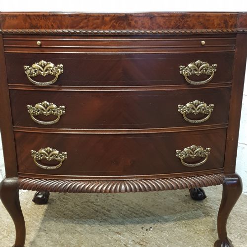 fig 2. ANTIQUE MAHOGANY BOW FRONT CHEET OF DRAWERS WITH WRITING SLIDE C1920